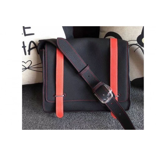 Mens Hermes Steve 28mm Messenger Bags Original Togo Leather Black And Red