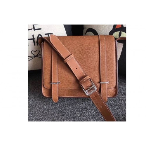 Mens Hermes Steve 28mm Messenger Bags Original Togo Leather Tan