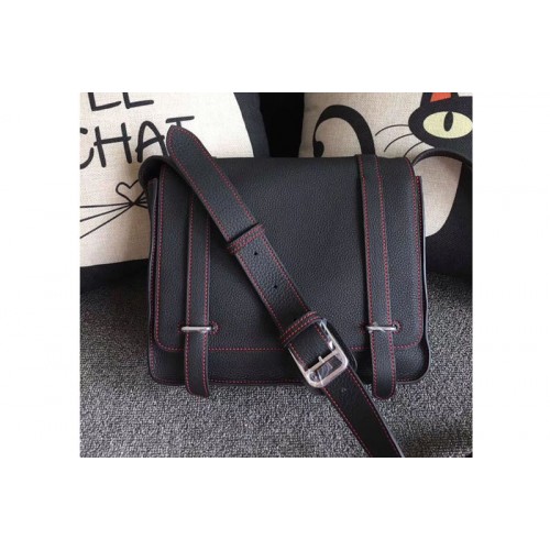 Mens Hermes Steve 28mm Messenger Bags Original Togo Leather Black