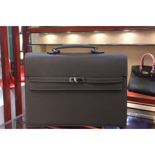 Hermes Kelly Depeche 37mm Briefcase Bags Original Togo Leather Gray
