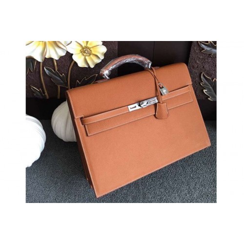 Hermes Kelly Depeche 37mm Briefcase Bags Original Togo Leather Brown