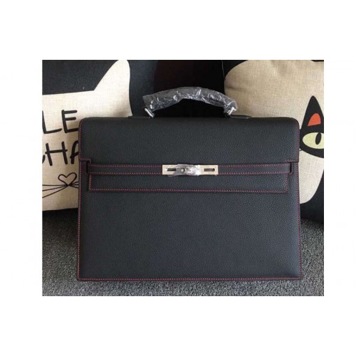 Hermes Kelly Depeche 37mm Briefcase Bags Original Togo Leather Black