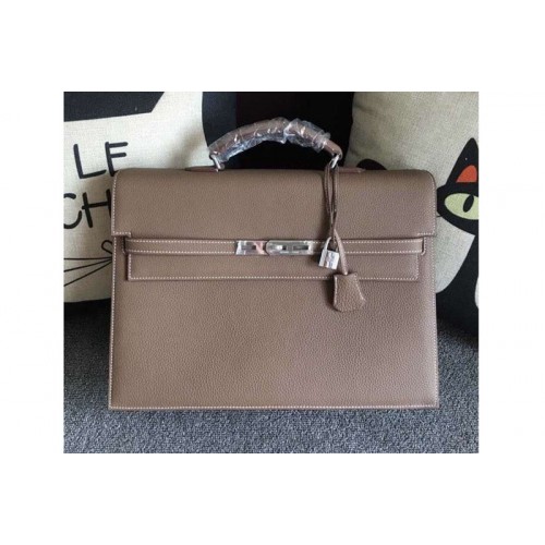 Hermes Kelly Depeche 37mm Briefcase Bags Original Togo Leather Grey