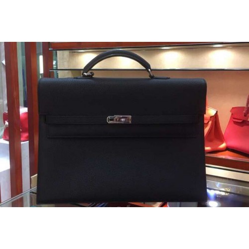 Hermes Kelly Depeche 37mm Briefcase Bags Original Togo Leather Black