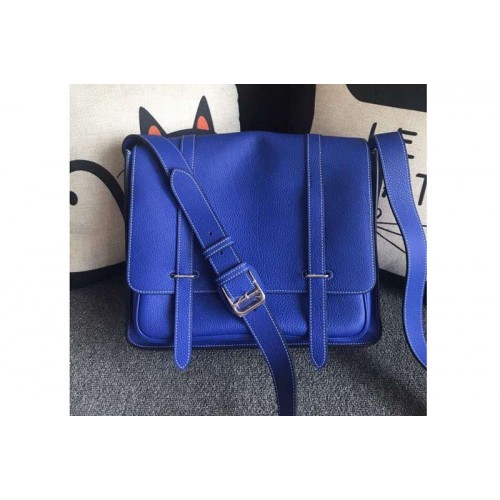 Mens Hermes Steve 32cm Messenger Bags Original Togo Leather Blue
