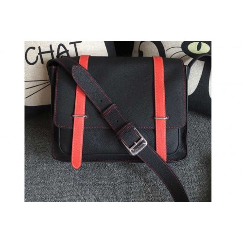 Mens Hermes Steve 32cm Messenger Bags Original Togo Leather Black And Red