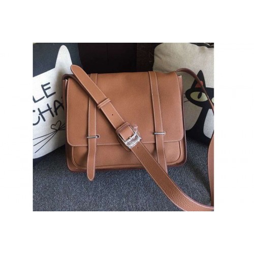 Mens Hermes Steve 32cm Messenger Bags Original Togo Leather Tan