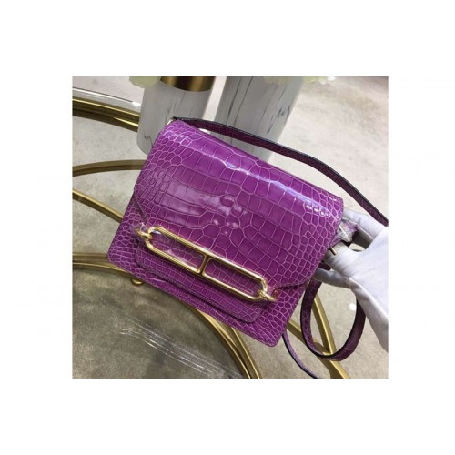 Hermes Roulis 19 bags Handmade Real Crocodile Leather Purple