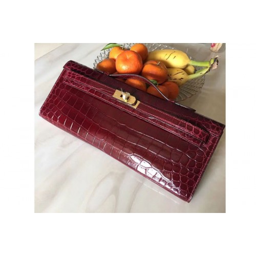 Hermes Kelly Cut31CM Real Crocodile Leather Cluth Bags Handmade Wine