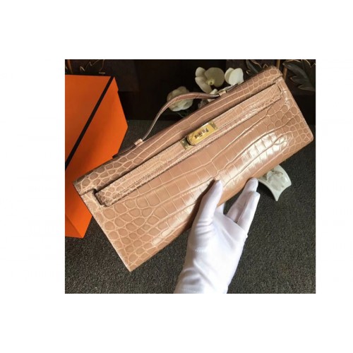 Hermes Kelly Cut31CM Real Crocodile Leather Cluth Bags Handmade Apricot