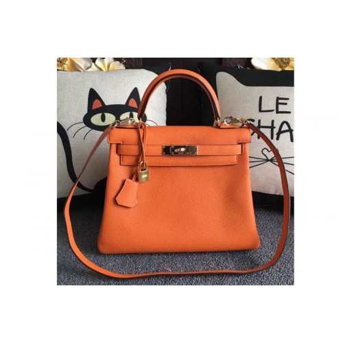Hermes Kelly 28 Tote Bags Original Togo Leather Full Handstitched Orange