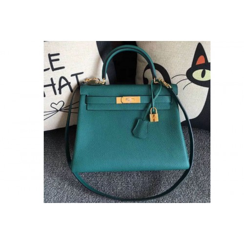 Hermes Kelly 28 Tote Bags Original Togo Leather Handstitched Malachite Green