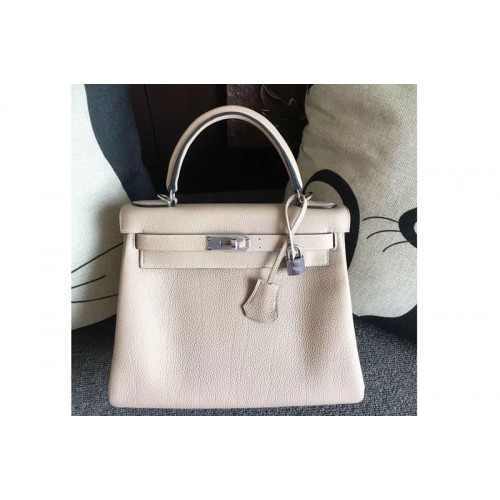 Hermes Kelly 28 Tote Bags Original Togo Leather Handstitched Light Gray