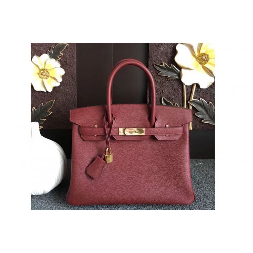 Hermes Birkin 30 Tote Bags Original Togo Leather Handstitched Wine Gold Hardware