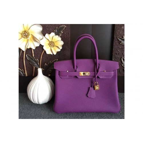 Hermes Birkin 30 Tote Bags Original Togo Leather Handstitched Purple