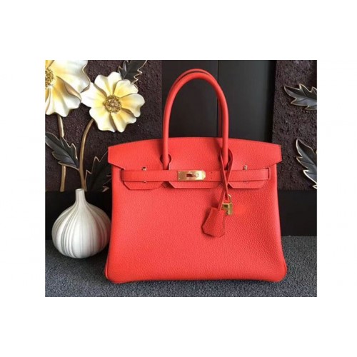 Hermes Birkin 30 Tote Bags Original Togo Leather Handstitched Red