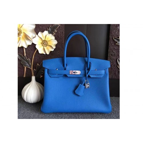 Hermes Birkin 30 Tote Bags Original Togo Leather Handstitched Blue