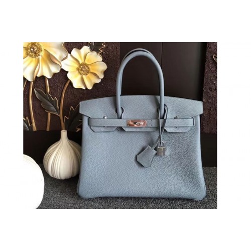 Hermes Birkin 30 Tote Bags Original Togo Leather Handstitched Light Blue