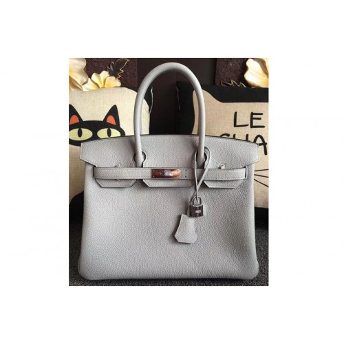 Hermes Birkin 30 Tote Bags Original Togo Leather Handstitched Glacier blue