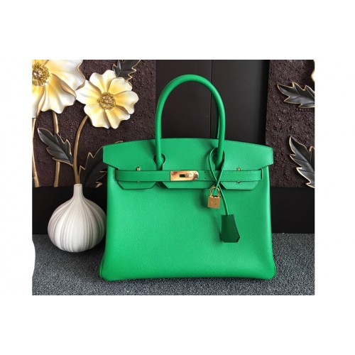 Hermes Birkin 30 Tote Bags Full Handstitched in Green Epsom Leather With Gold Buckle