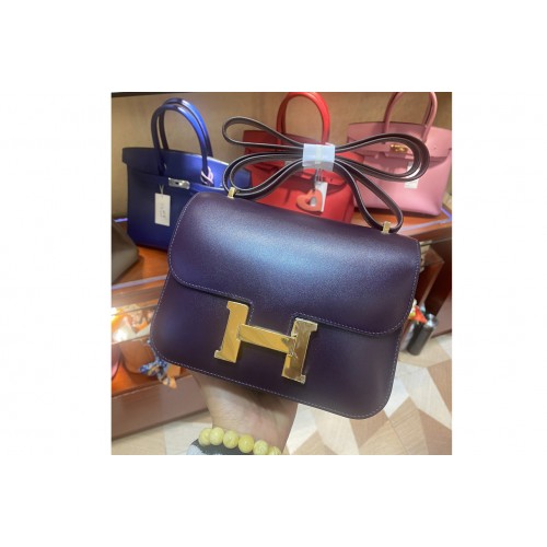 Hermes constance 18 Bag in Purple Box Leather with Gold Buckle
