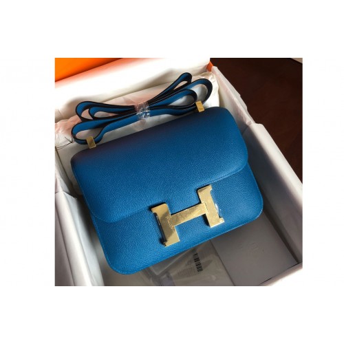 Hermes constance 24 Bag in Blue Epsom Leather with Gold Buckle