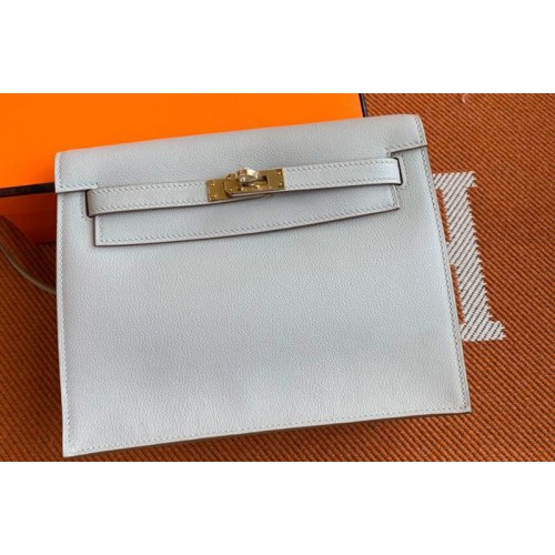 Hermes Kelly Danse 22cm Bag in Light Gray Evercolor Leather with Gold Buckle