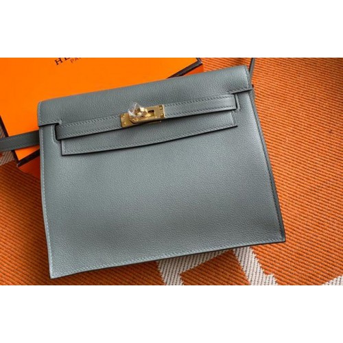 Hermes Kelly Danse 22cm Bag in Gray Evercolor Leather with Gold Buckle