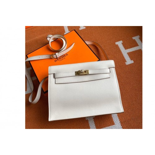 Hermes Kelly Danse 22cm Bag in White Evercolor Leather with Gold Buckle