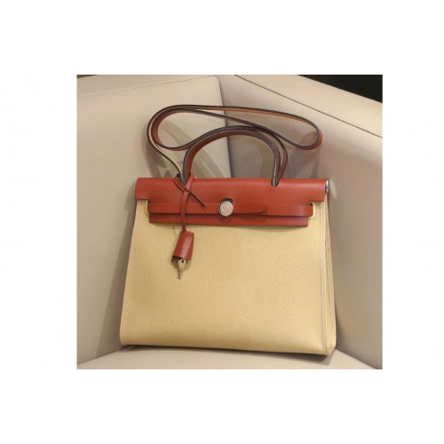 Hermes herbag zip 31 bag in Red yellow Officier canvas and Leather