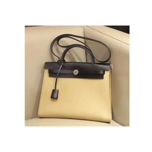 Hermes herbag zip 31 bag in Black Yellow Officier canvas and Leather