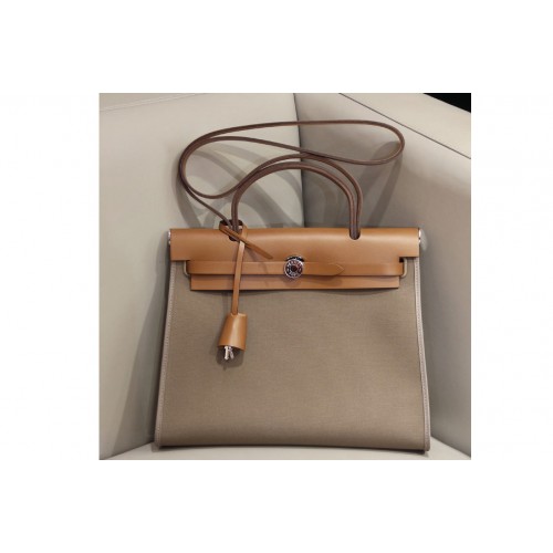 Hermes herbag zip 31 bag in Brown Grey Officier canvas and Leather
