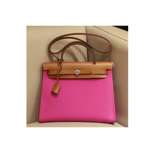 Hermes herbag zip 31 bag in Brown Pink Officier canvas and Leather