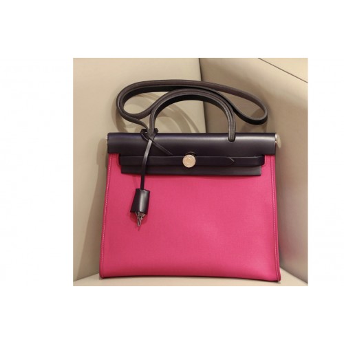 Hermes herbag zip 31 bag in Black Pink Officier canvas and Leather