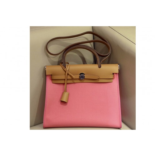 Hermes herbag zip 31 bag in Brown Light Pink Officier canvas and Leather