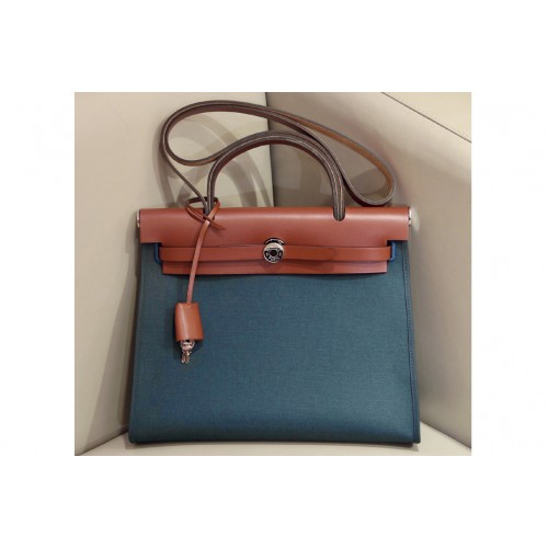 Hermes herbag zip 31 bag in Brown Blue Officier canvas and Leather