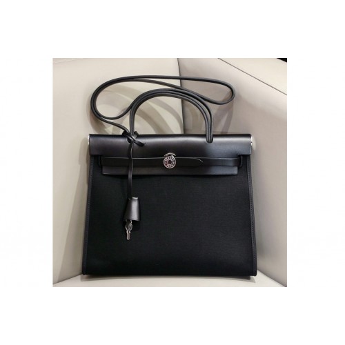 Hermes herbag zip 31 bag in Black Black Officier canvas and Leather