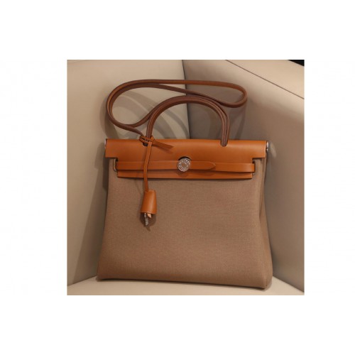Hermes herbag zip 31 bag in Brown Grey Officier canvas and Leather