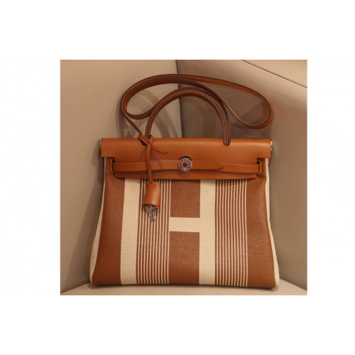Hermes herbag zip 31 bag in Brown H Officier canvas and Leather