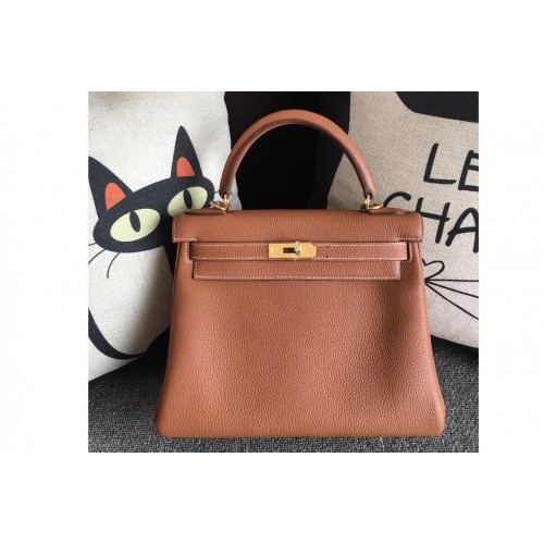 Hermes Kelly 28cm Bag Full Handmade in Original Brown Togo Leather With Gold Buckle