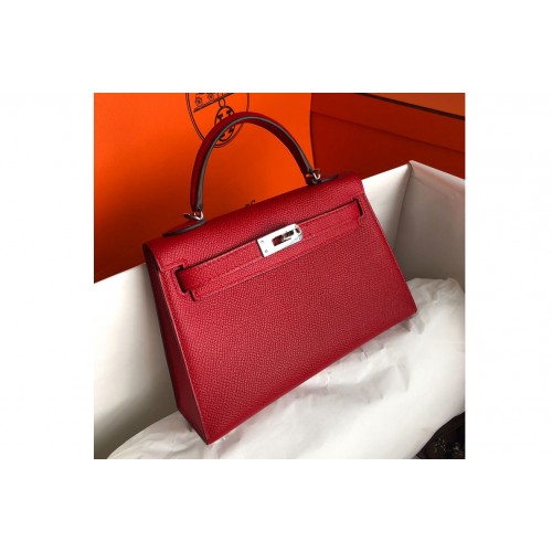 Hermes Mini Kelly 19cm Bag Full Handmade in Red Epsom Leather With Gold Silver Buckle