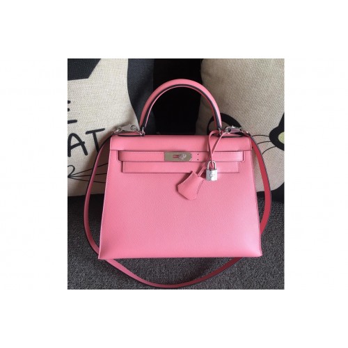 Hermes Kelly 28 Bag in Pink Epsom Leather With Silver Buckle