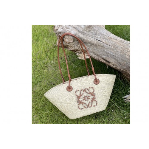 Loewe Small Anagram Basket bag in iraca palm and calfskin