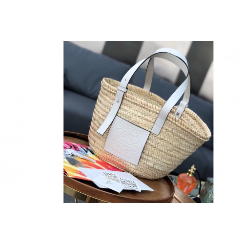 Loewe Small Basket bag in Natural White palm leaf and calfskin