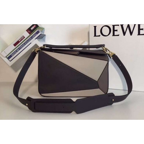 Loewe Puzzle Bags Original Calf Leather Grey Beige Dark Brown
