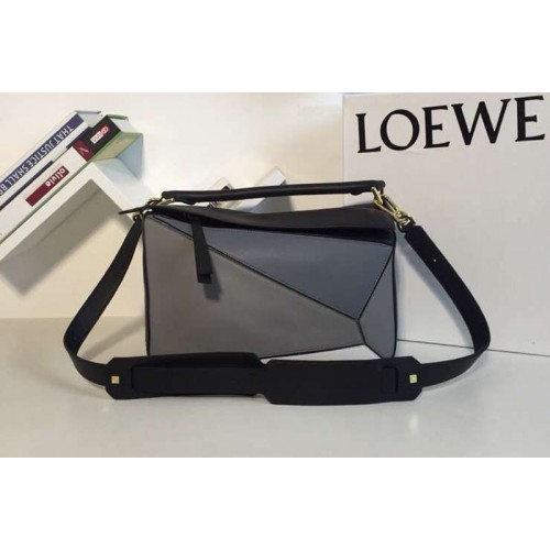 Loewe Puzzle Bags Original Calf Leather Black Grey Blue