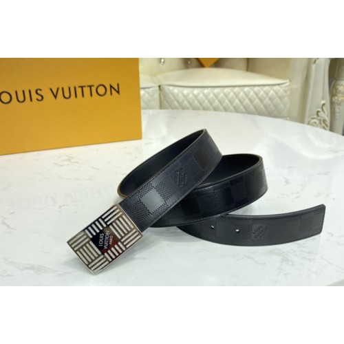 Louis Vuitton M0023U Damier Plate 35mm reversible belt in Damier Infini With Silver Buckle Louis Vuitton M0023U Damier Plate 35mm reversible belt in Damier Infini With Silver Buckle