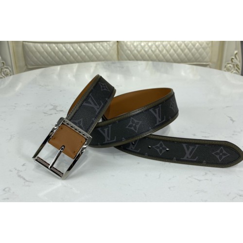 Louis Vuitton M0262V Reverso 40mm reversible belt in Monogram Eclipse and Khaki Green Tan Brown With Silver Buckle Louis Vuitton M0262V Reverso 40mm reversible belt in Monogram Eclipse and Khaki Green Tan Brown With Silver Buckle