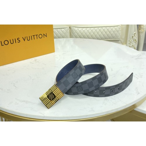 Louis Vuitton M0269U Damier Plate 35mm reversible belt in Damier Graphite Navy Blue With Gold Buckle