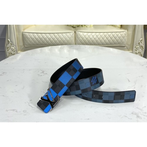 Louis Vuitton M0319U Initiales 40 MM reversible belt in Blue Damier Graphite canvas and calf leather With Silver Buckle